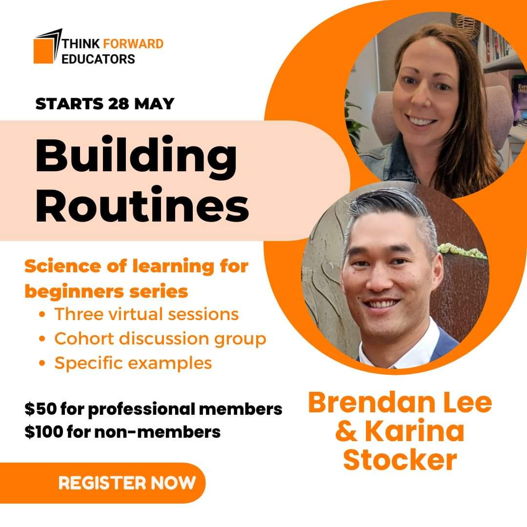 Learning about how routines are the building blocks for learning has been vital for me & in this @ThinkForwardEdu course, @Karina__Stocker & I will unpack why they are needed & support you in implementing them in your classroom. Register now 👇 forms.gle/QU9PN89erfFVoM…