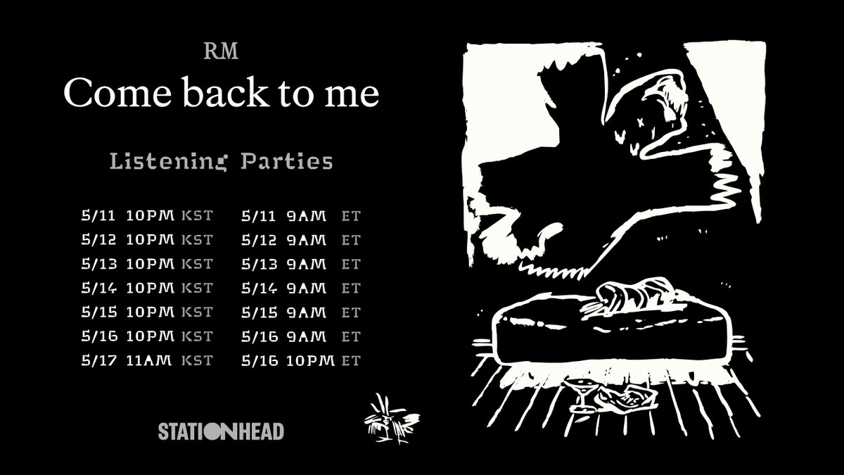 Join the RM 'Come back to me' Listening Party on @STATIONHEAD! 📆 Schedule May 11~16, 9am (ET) | 10pm (KST) May 16, 10pm (ET) | May 17, 11am (KST) 👉 stationhead.com/btsofficial *Stationhead log-in & Connect to Spotify or Apple Music account required.
