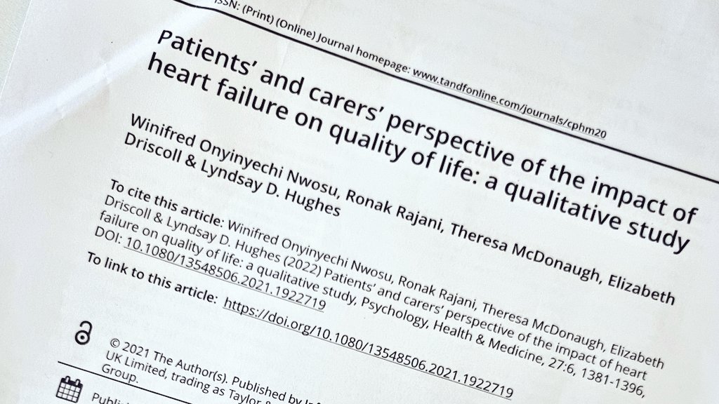 Journal club this month looked at the perspectives of those living with heart failure. Fantastic discussion re the need as clinicians to ensure our patients understand their diagnosis and have the knowledge to keep well at home. #ANP  #advancedclinicalpractice