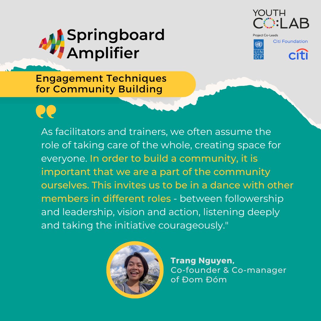 We had another collaborative #SpringboardAmplifier session on 'Engagement Techniques for Community Building.' Here's a snapshot of the session by Trang Nguyen!

Learn more about the #YouthCoLab Springboard Amplifier here: 🔗youthcolab.org/springboard-am…