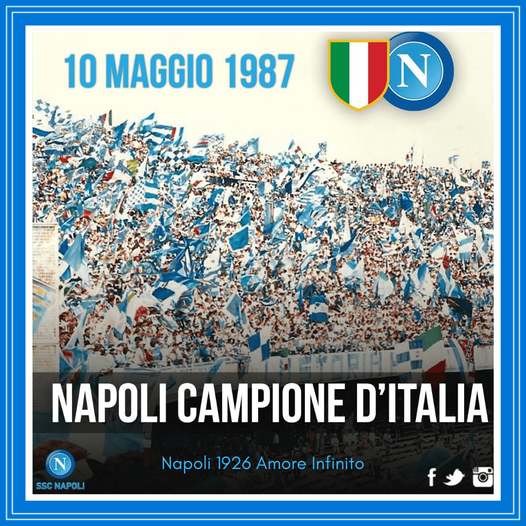 🎶 E' MME DICESTE SI NA SERA E MAGGIO 🎵🎵
🏟 10 Maggio 1987 🕒 Ore:17.45
 NAPOLI CAMPIONE IN ITALIA ! 🇳 💙💙💙
🔘 #Napoli1926AmoreInfinito| #ForzaNapoliSempre
