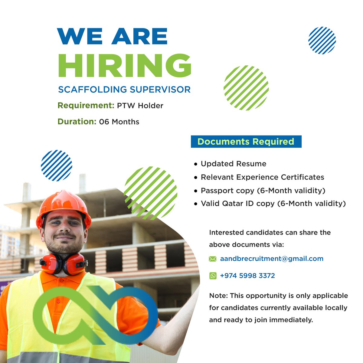Open position for Scaffolding Supervisor role in Qatar. To apply, send your resume to aandbrecruitment@gmail.com or contact +974 - 50270393  

#AandBprojects #Qatar #Oil #Doha_quatar #TechInnovation #materials