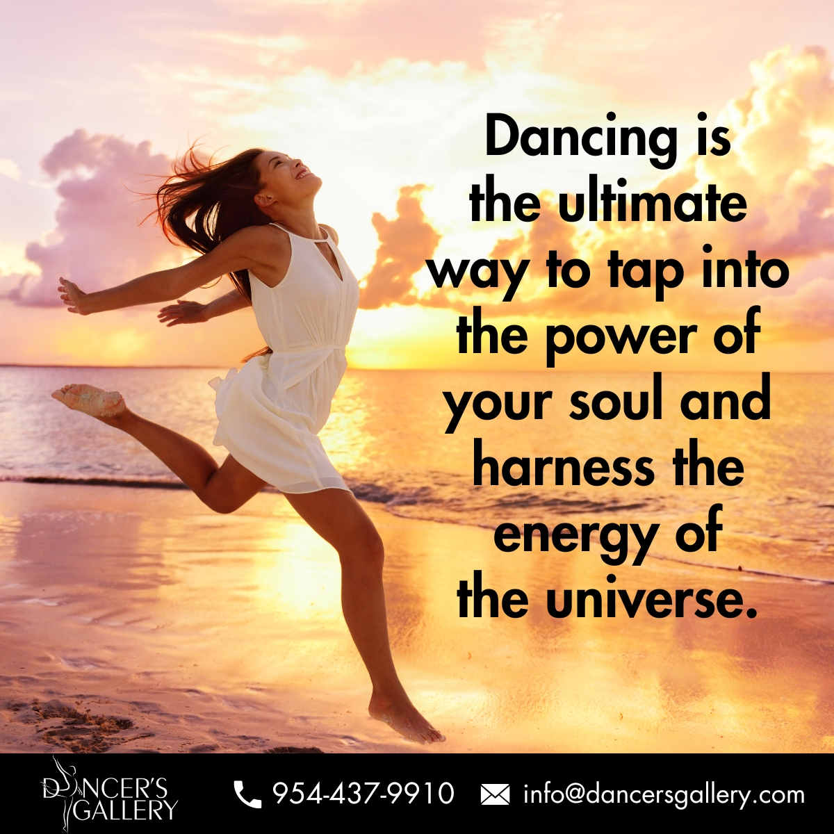 Dancing is the ultimate way to tap into the power of your soul and harness the energy of the universe.

#quoteoftheday #dancestudiomiami #danceclasses #dancelover #dancelove #dancegoals #dancelife #lovefordance #miamidanceclasses  #dancestudiocoopercity #davieflorida