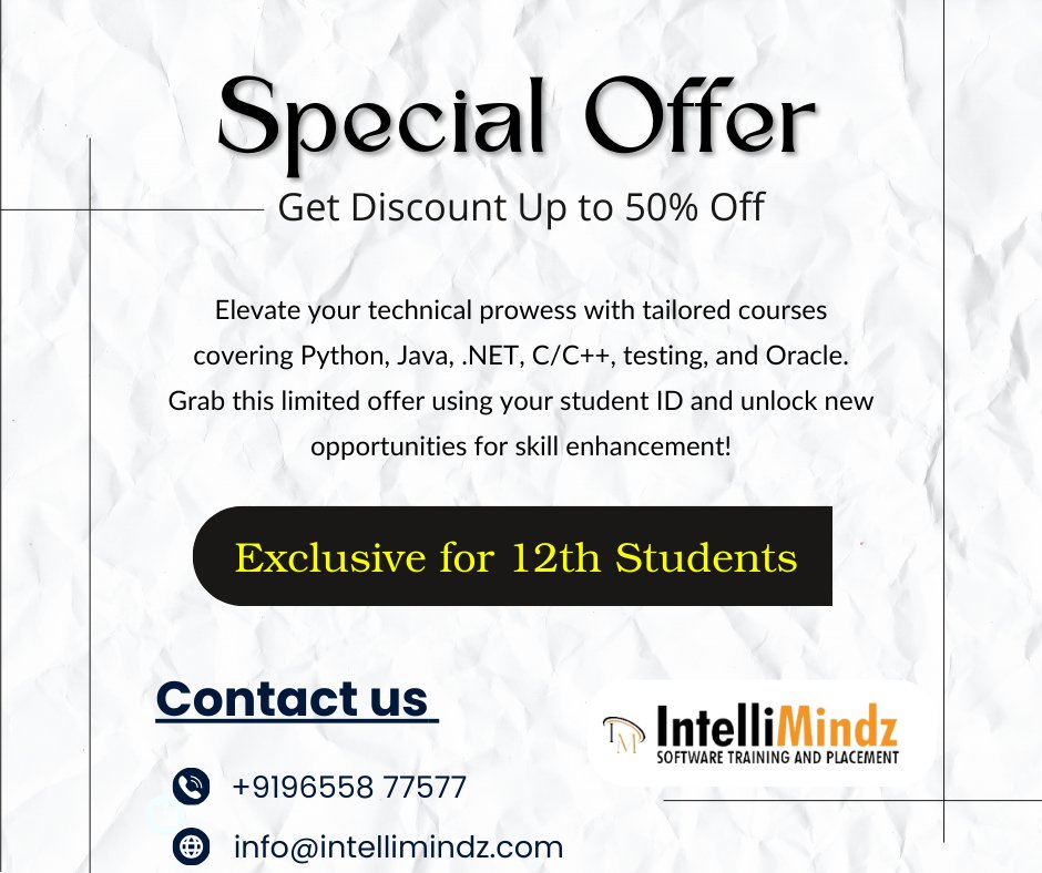 Improve Your IT Expertise with Advanced Training Programs at Intellimindz. Contact us for inquiries at +91 9655877677 or explore our website: intellimindz.com