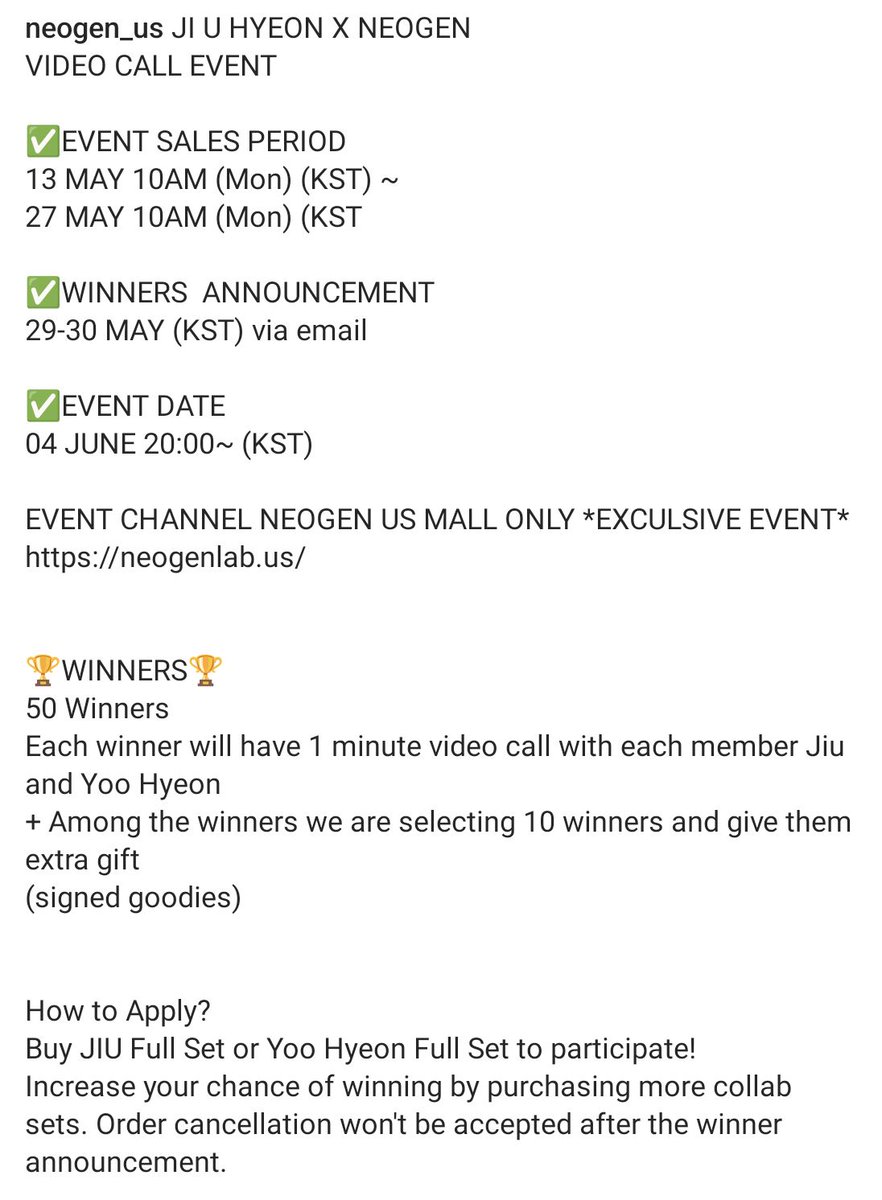 Jiu / Yoohyeon x Neogen Video call event + prizes on the Neogen US site only!
Sounds like it's for the previous collab items with pcs, bag, skincare items 

#Dreamcatcher #드림캐쳐