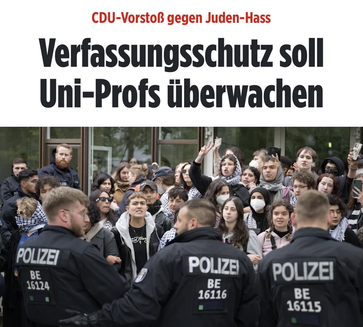 Es wird immer wilder in Deutschland. 

Während sogar die USA Waffenlieferungen für eine Intervention in #Rafah verweigern, läutet man hier für die #Staatsräson eine neue McCarthy-Ära ein. Was kommt als nächstes? Festnahmen und Internierungen von pro-palästinensischen Dozenten?