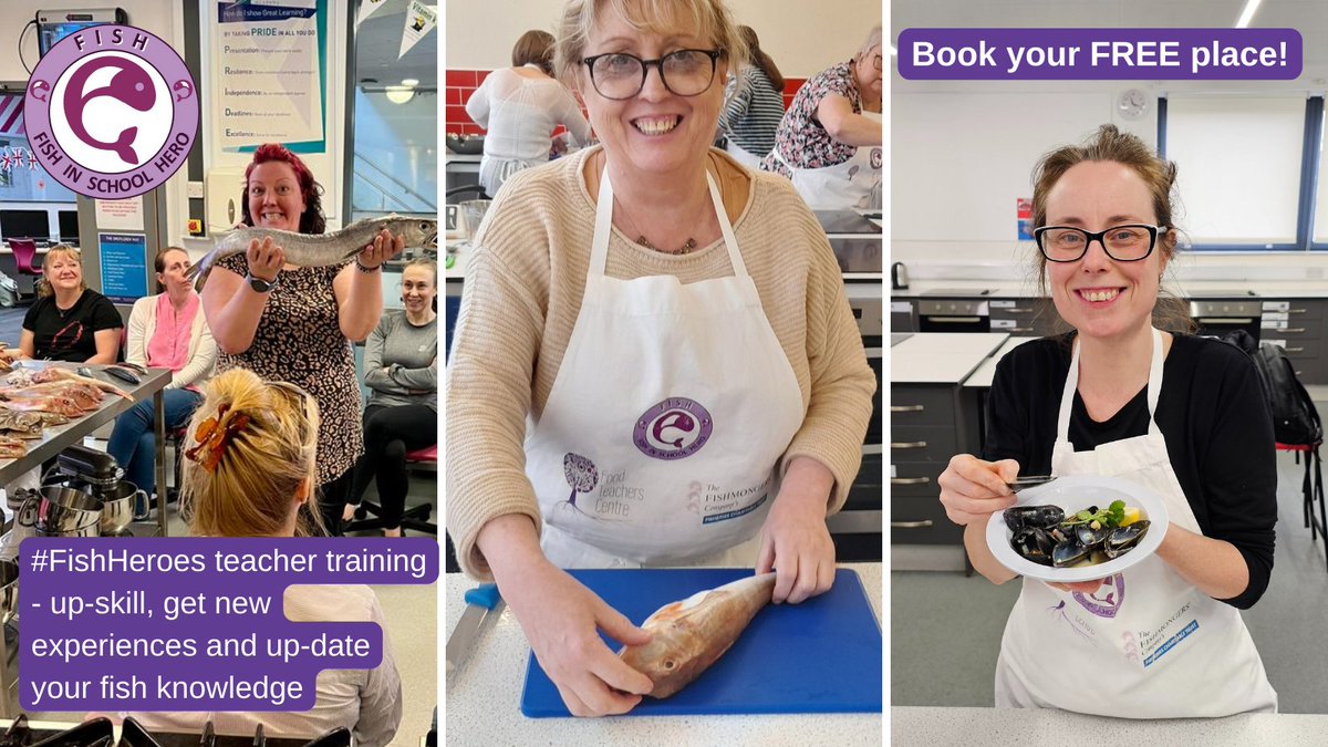 Join us tomorrow, 11/5, in Bristol for #FishHeroes teacher training! 🐟 Learn about fish, health & sustainability 🔪 Enhance your skills - fillet fish 🧑‍🍳Cook 3 fab dishes 🧑‍🎓Get teaching ideas FREE #cpd! Details at: facebook.com/groups/fishhero @FoodTCentre @FishmongersCo