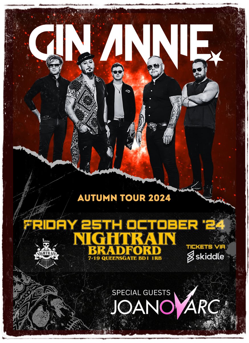 🚨NEW SHOW🚨
💥GIN ANNIE💥
▪️Autumn Tour
▫️FRIDAY 25th OCTOBER
Plus Special Guests
💥JOANOVARC💥

‼️ON SALE NOW‼️
❌GRAB YOUR TICKETS EARLY❌
skiddle.com/whats-on/Bradf…

@GinAnnieUK 
@Joanovarc 
@visitBradford 
@indiebd1 
@gigseekr 
@seetickets 
@bradfordmusic 
@itsoninbradford