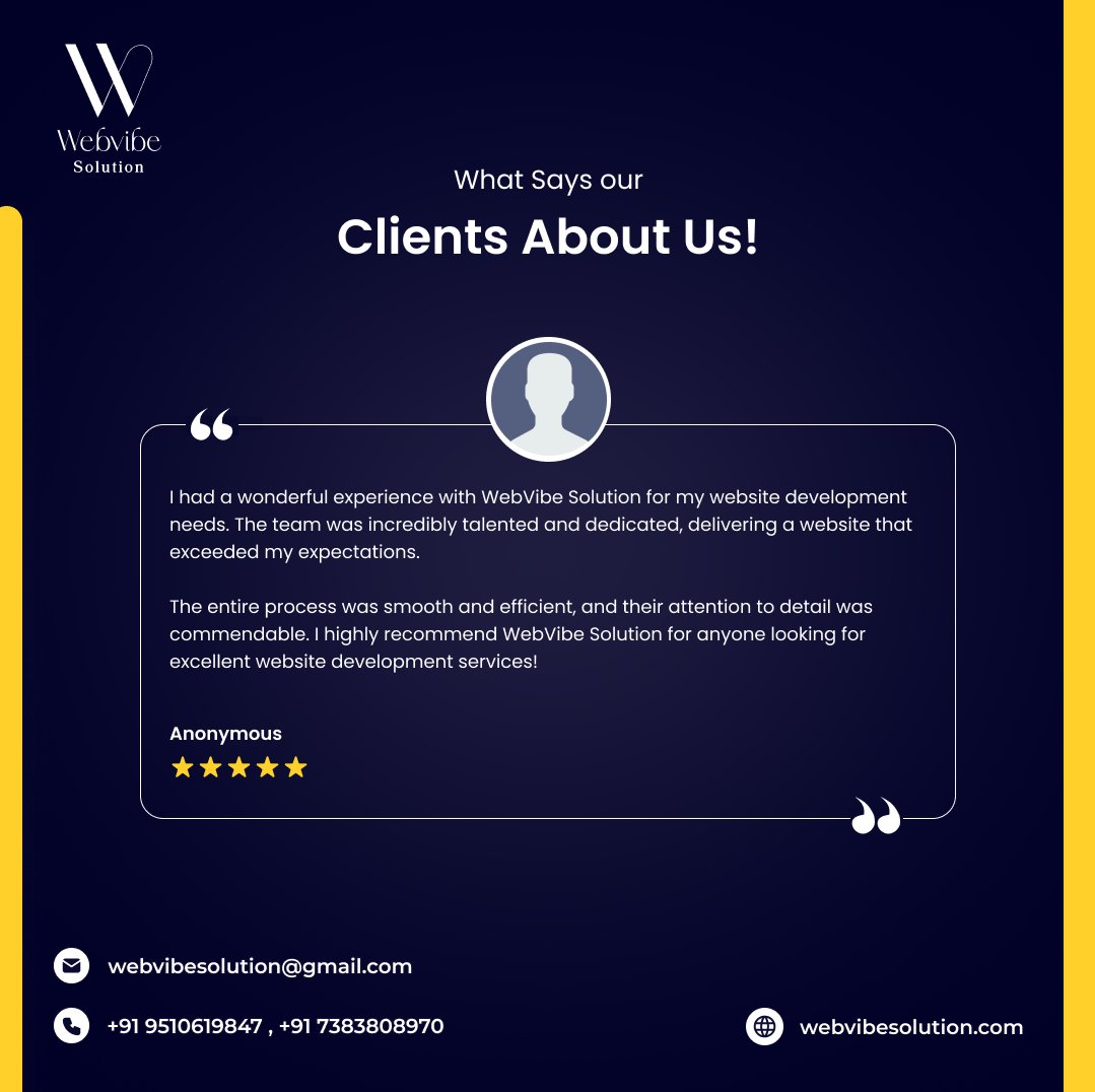 The proof is in the reviews. Discover why we're the best. 
Get the excellent results for your website with webvibe solution.

Contact us today to build your website.

Link in bio @webvibesolution

webvibesolution@gmail.com
+91 9510619847
+91 7383808970

#review #clientdiaries