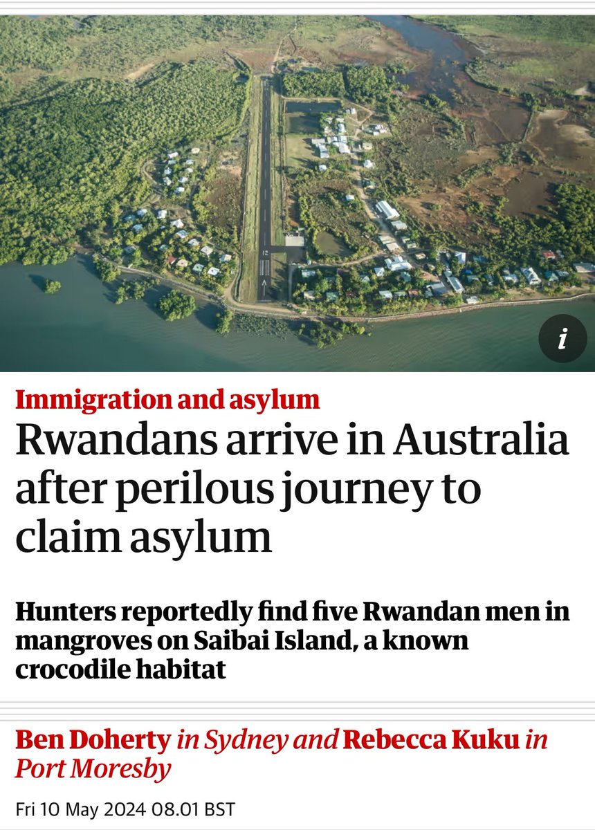 Asylum seekers from Rwanda arrive in Australia by small boat. The country the Tories assure us is safe & will solve their irregular migration problem has people migrating irregularly to claim asylum. You couldn’t make this madness up… theguardian.com/uk-news/articl…