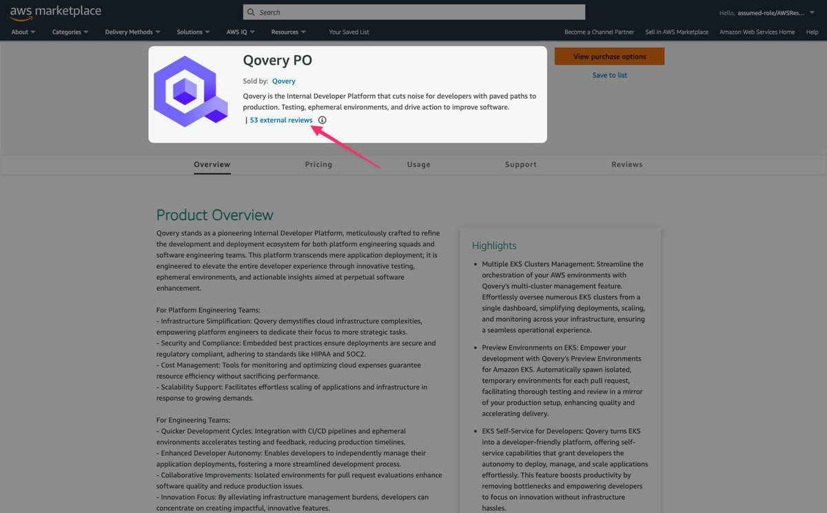 Discover Qovery on the AWS Marketplace! Now available with your AWS discount. Check out our 53 reviews to see what Qovery can do for your Platform Engineering and Engineering teams! 😎

Link: aws.amazon.com/marketplace/pp…