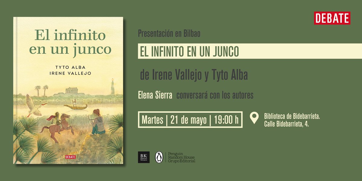 Para esta presentación en la Biblioteca de Bidebarrieta en Bilbao se necesita hacer reserva: 👉 kulturabilbao.vivetix.com/entradas-libur… @debatelibros #TytoAlba #Bilbao #ElInfinitoEnUnJunco
