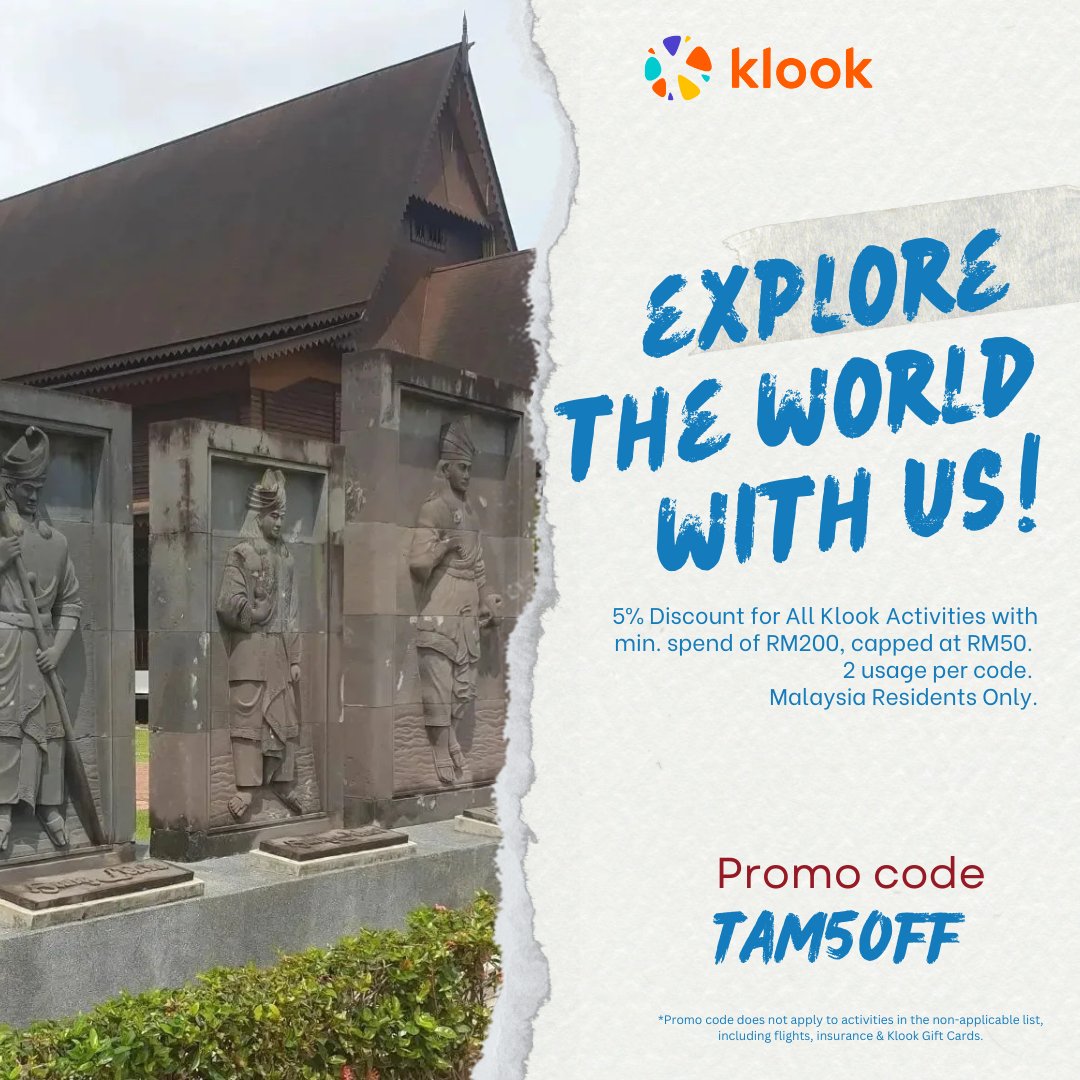 Explore the World with Us !!

Book your next adventure now with KLOOK and let us take you on an extraordinary journey! ✨ 📷 Use promo code 'TAM5OFF' at checkout: atmy.me/0097li000uec

Valid until 30/6/2024
#KLOOK #TravelDeals #ExploreMoreForLess #PromoCode #BookNow