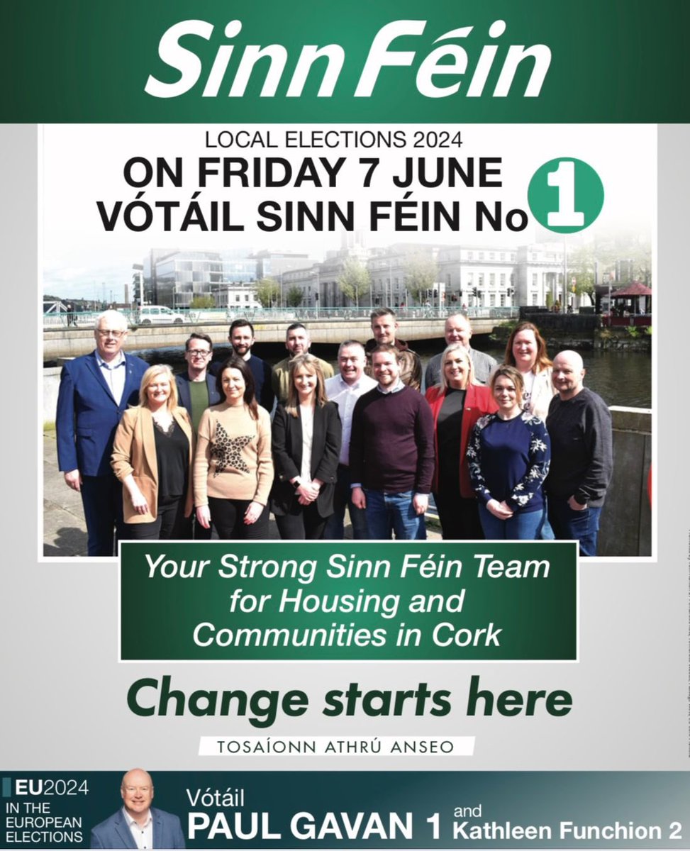 ⏰ 4 WEEKS TO GO! Sinn Féin in Cork is running a record number of candidates to make it happen. We also need a strong voice in Europe. Senator Paul Gavan will be that voice for workers, families & communities. If you want change, you have to vote for it 🗳️ #ChangeStartsHere