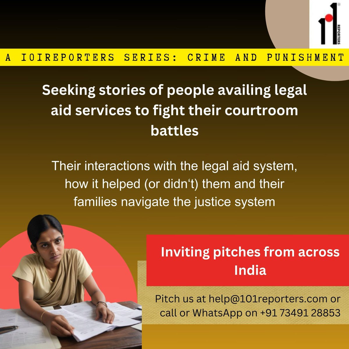 Seeking stories of individuals availing legal aid services to fight their courtroom battles under our 'Crime and Punishment' series Got a pitch for us? Get in touch! #callforpitches #callforjournalists