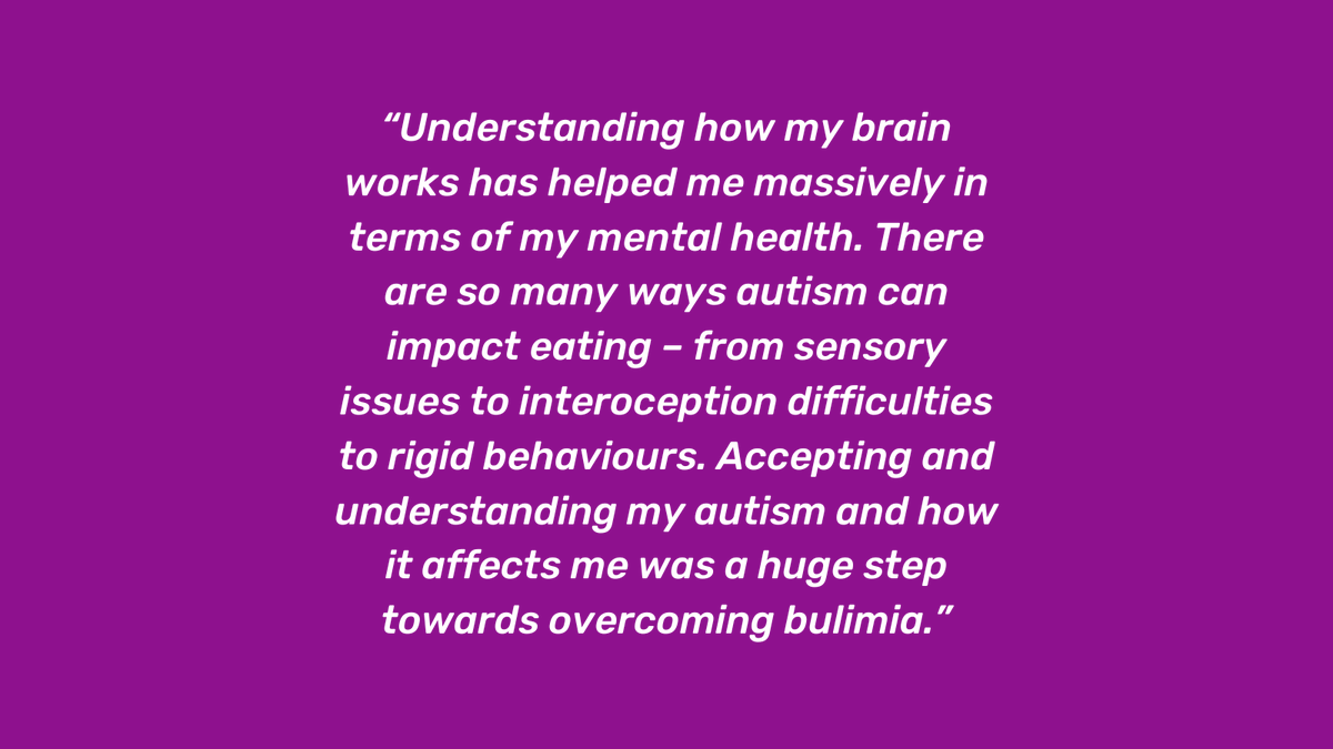 On our blog today, Francesca shares her experience of how receiving an autism diagnosis has helped her in her recovery from bulimia 💜 Read Francesca's story 👇 bit.ly/3wsilPr