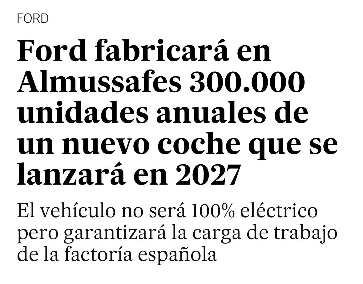 ‼️✅Las mejores noticias, España avanza y la Comunitat también. Ford fabricará en Almussafes 300.000 unidades anuales de su nuevo coche. Oportunidades, empleo y redinamismo económico. Una de las claves fundamentales para el futuro de nuestra Comunitat. Seguimos avanzando!💪🏼