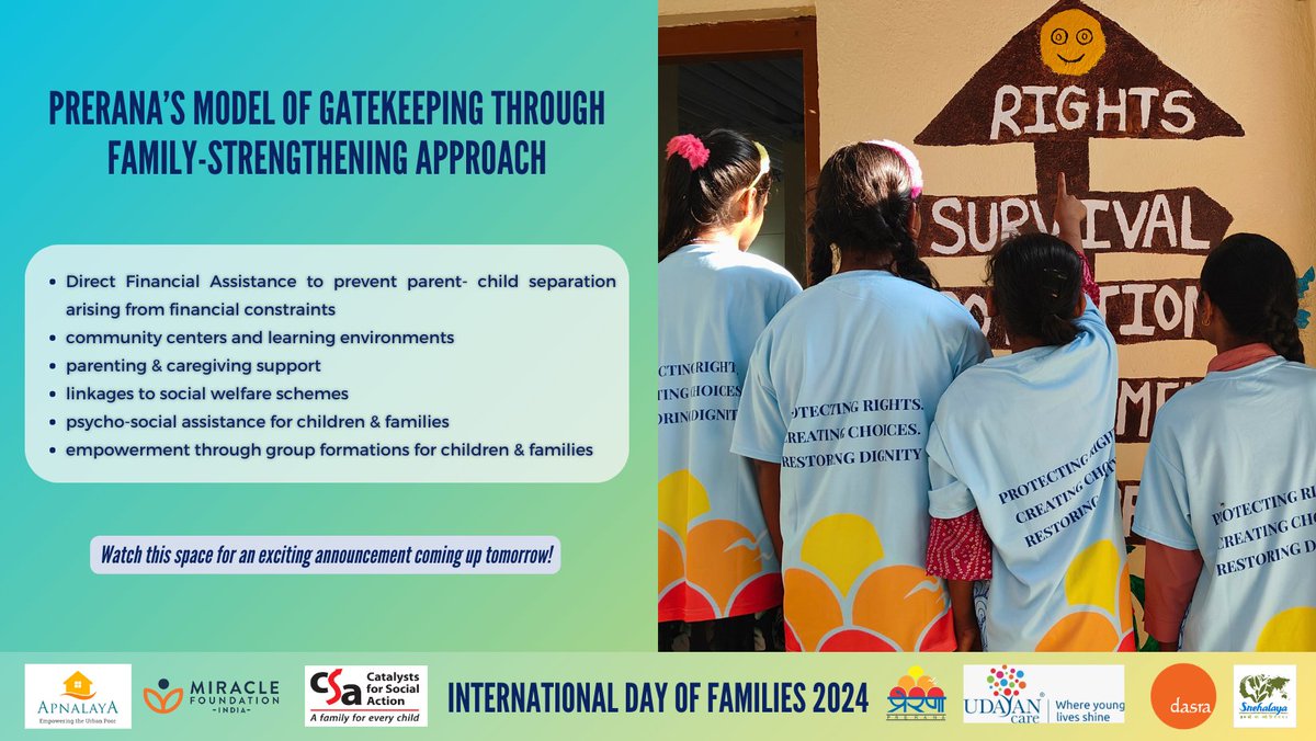 As we inch closer to the #InternationalDayOfFamilies2024, we have collaborated with our partners to showcase a unified voice for family-strengthening, and learn from each other's experiences. Stay tuned for an announcement tomorrow! #LetsTalkChildCare #rightschoicesdignity
