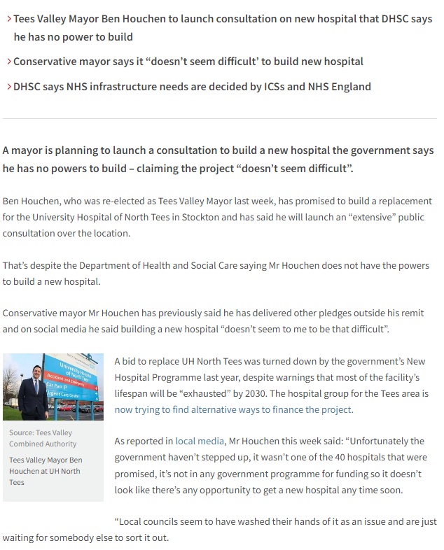 NEW: Building a hospital ‘not difficult’, says Tees Valley mayor Ben Houchen hsj.co.uk/north-east/bui…