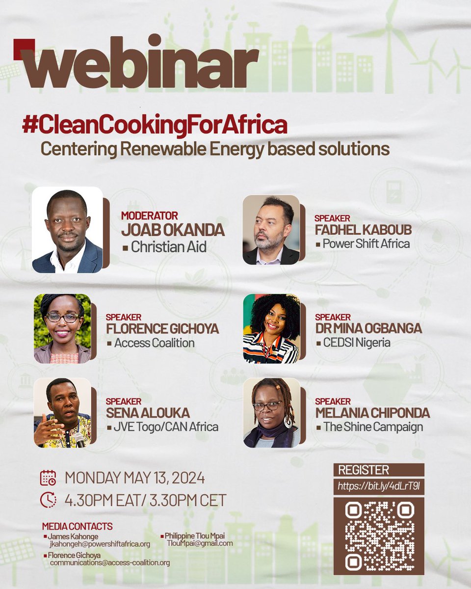 #SaveTheDate 📌 African CSOs invite you to a webinar that will focus on #CleanCookingForAfrica. The discussions will highlight the critical need to invest in sustainable #renewableenergy based solutions that will address the #cleancooking crisis in the continent. 🗓️ 13 May 2024