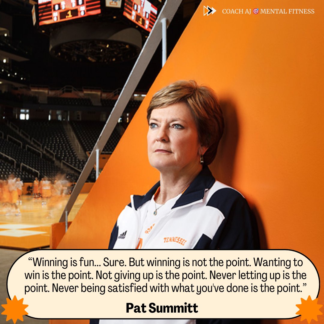 Pat Summitt said, “Winning is fun... Sure. But winning is not the point. Wanting to win is the point. Not giving up is the point. Never letting up is the point. Never being satisfied with what you've done is the point."

Character is what you do.
      
It means choosing