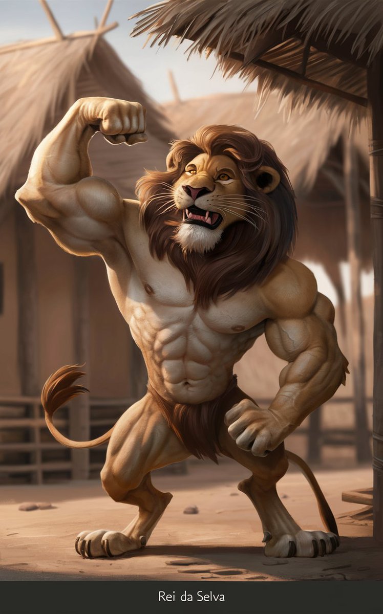 Série prompts fantásticos : ( Rei Leão ) 🦁 O leão foi ao ginásio e agora está em forma para ser o rei da selva! É só seguir a rotina do leão: muito exercício, uma alimentação saudável ! 🌊 Prompt na descrição da imagem Visite-nos em mundodaai.com