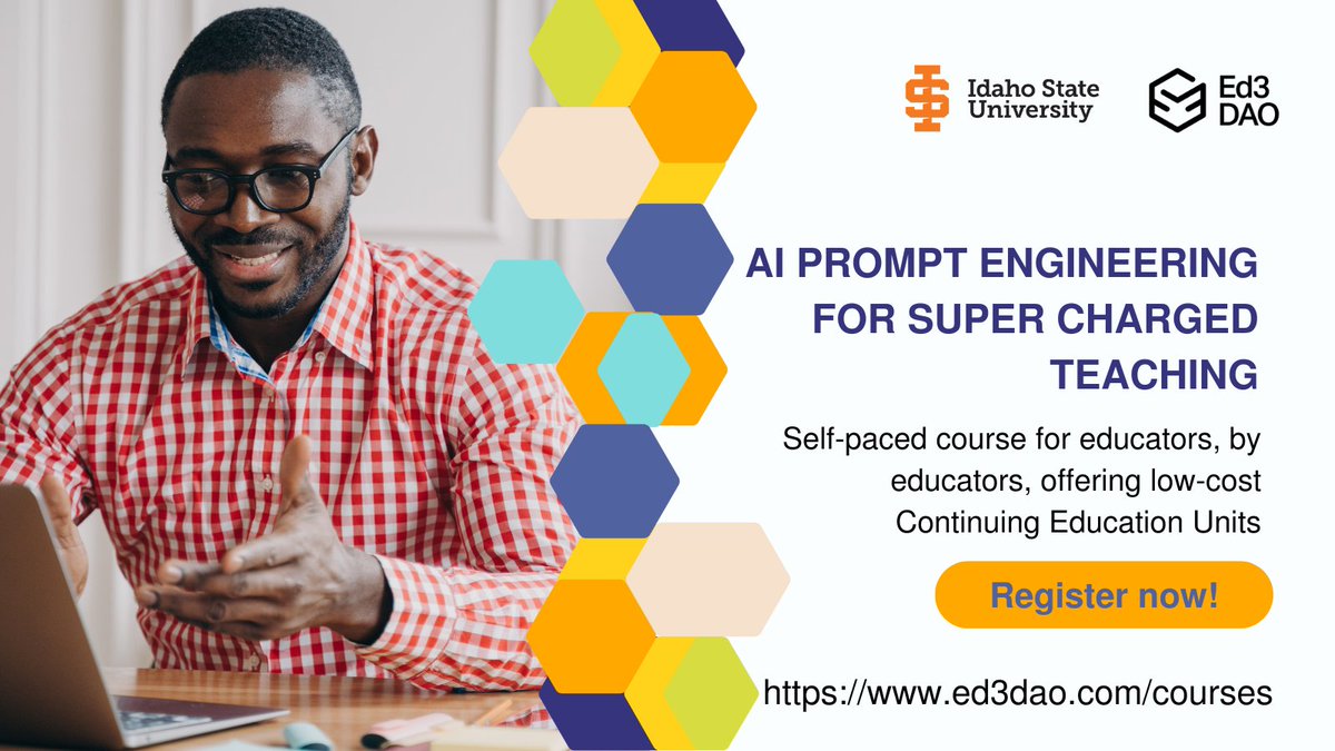 Unlock the future of education with AI!🚀 Join our course: 'AI Prompt Engineering for Super Charged Teaching' and learn how chatbots can revolutionize your teaching methods. Plus, earn 3 CEU credits! #AIinEducation #TeachingWithTech 🔗 ed3dao.com/courses