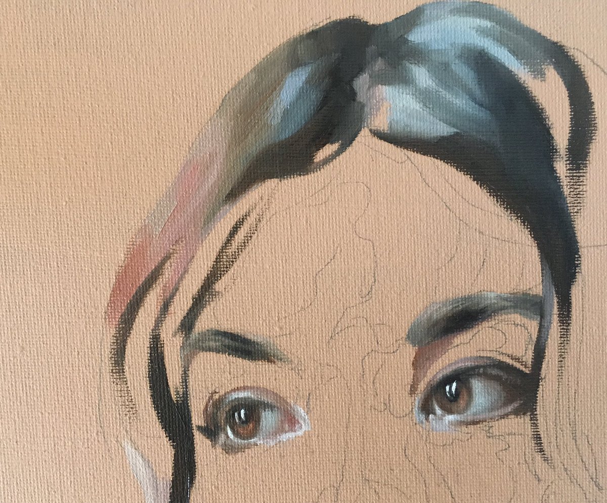 Detail - new portrait on the easel💜 When I work direct alla prima, I think of my drawing as a map & work into each area whilst trying to keep my colours clean These areas can then be further refined / blended (or not) later🤓 #oilpainting #portraiture #art #geek #FridayVibes