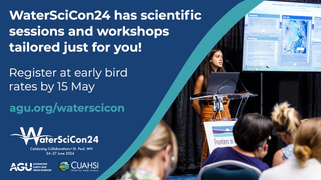 🚨 Have you registered for #WaterSciCon24? If you haven't, you have until 15 May to take advantage of the early bird rates.

💧 Water Science Conference 2024 💧 is taking place 24-27 June in St. Paul, MN.

👉 Register HERE: lite.spr.ly/6004B6qn