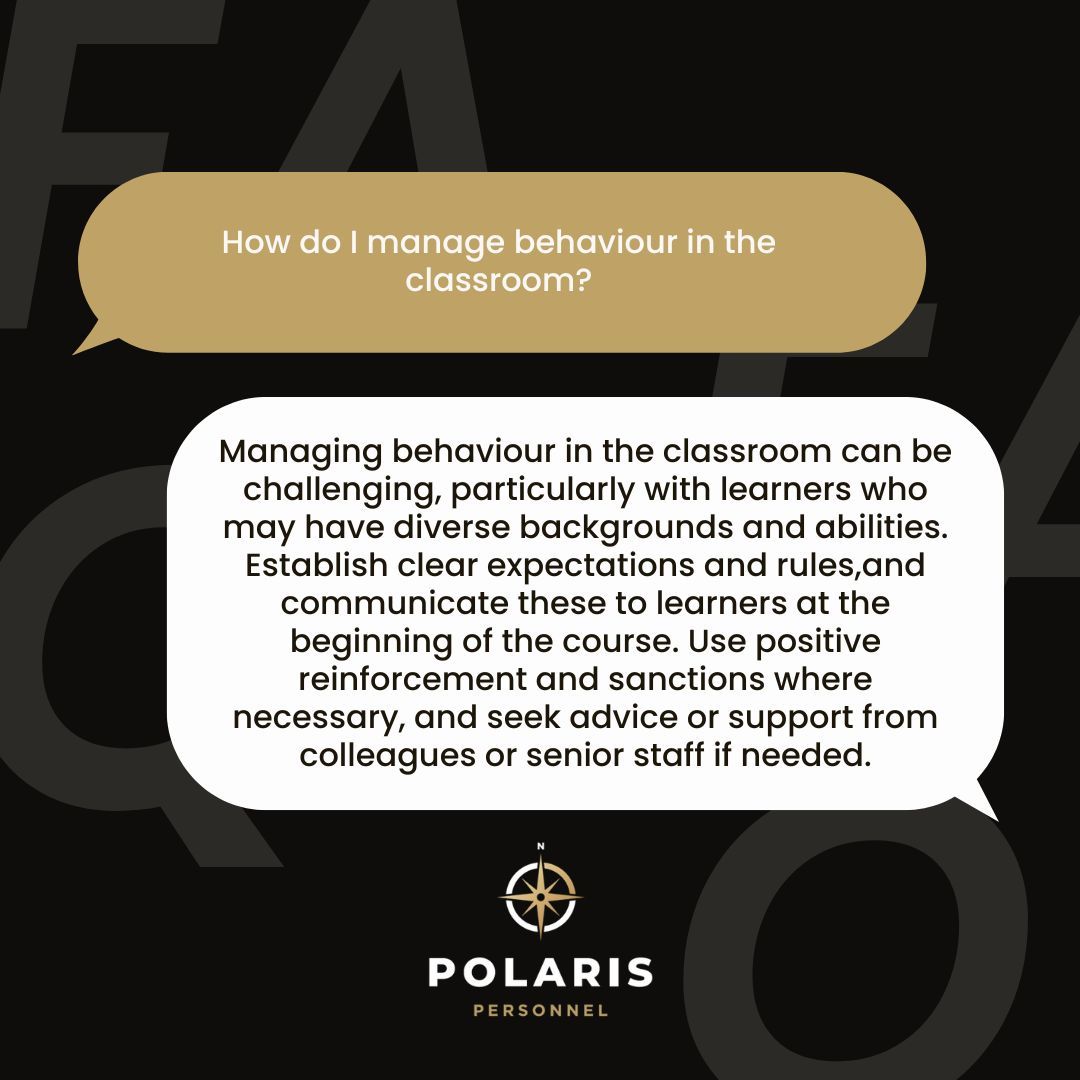 PolarisRecruit's tweet image. FAQ Friday: Classroom Management Made Effective 📚

In today’s focus for FAQ Friday: How do I manage behaviour in the classroom?

Navigating classroom dynamics requires a blend of clear communication and understanding. 

#PolarisPersonnel #NavigatingYourNextMove