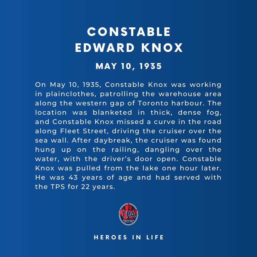 Remembering Constable Edward Knox, Badge No. 447, who lost his life in the line of duty on May 10, 1935. Sadly missed and never forgotten. #HeroesInLife #NeverForgotten
