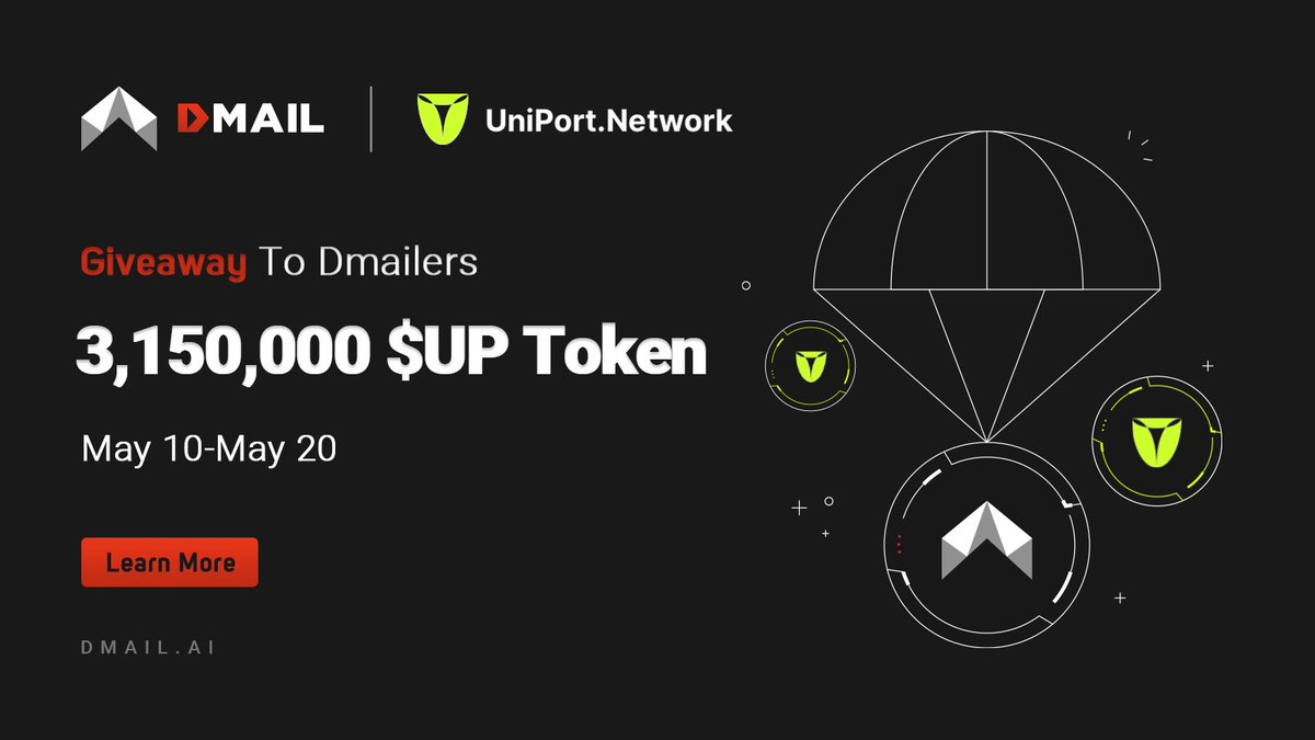 DMAIL.AI (@dmailofficial) on Twitter photo 🥳Dmail Network X <a href="/Uniport_Network/">UniportNetwork</a> Joint Airdrop is Coming!
🪂3.15M $UP (about $15,000) giveaway for Dmailers!
👉Join now: app.galxe.com/quest/dmail/GC…
⭐️Note: $UP is not listed, Uniport team plan to TGE around the end of May or mid-June, please stay tuned for its official 🥳Dmail Network X <a href="/Uniport_Network/">UniportNetwork</a> Joint Airdrop is Coming!
🪂3.15M $UP (about $15,000) giveaway for Dmailers!
👉Join now: app.galxe.com/quest/dmail/GC…
⭐️Note: $UP is not listed, Uniport team plan to TGE around the end of May or mid-June, please stay tuned for its official