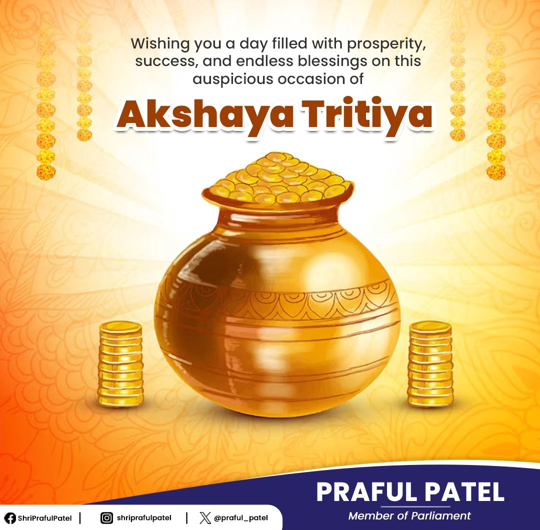 Wishing you prosperity, success, and endless blessings on the auspicious occasion of Akshaya Tritiya. #AkshayaTritiya #AkshayTritiya2024
