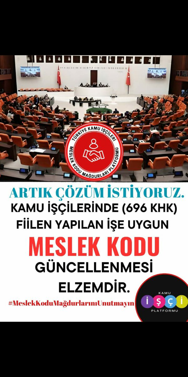 <a href="/tgrthabertv/">TGRT HABER</a> Kamu İşçileri (696 Khk)
*Fiilen Yapılan İşe Uygun MESLEK KODU Güncellenmesi ve
*Tayin Hakkı elzemdir
<a href="/RTErdogan/">Recep Tayyip Erdoğan</a> 
<a href="/isikhanvedat/">Prof. Dr. Vedat Işıkhan</a> 
<a href="/csgbakanligi/">T.C. Çalışma ve Sosyal Güvenlik Bakanlığı</a> 
<a href="/cgm_csgb/">Çalışma Genel Müdürlüğü</a> 
<a href="/ztarikdaroglu/">Zafer TARIKDAROĞLU</a> 
<a href="/TRombudsman/">Kamu Denetçiliği Kurumu (Ombudsmanlık)</a> 
<a href="/KaramikSunay/">Sunay Karamık</a> 
#ToplumsalBeklentiler