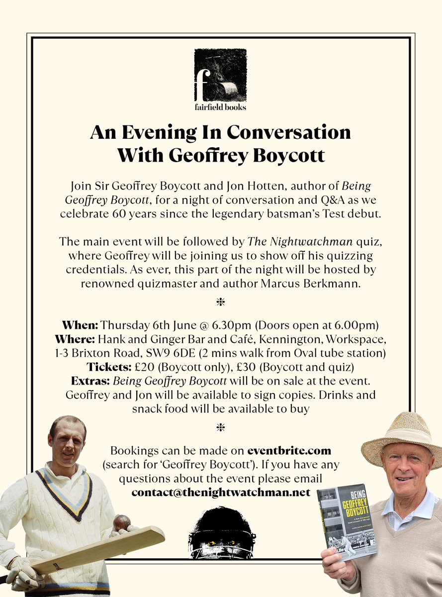 Looking forward to some conversation and reminiscing next month, cant believe it’s been 60 years since my Test debut! More info and tickets eventbrite.com/e/an-evening-i…