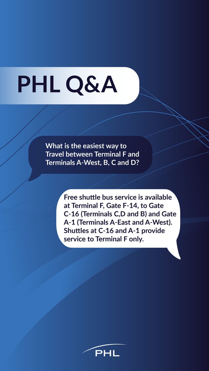Did you know that #PHLAirport offers a shuttle bus between select terminals? Visit PHL.org/FAQs for more answers to your questions!