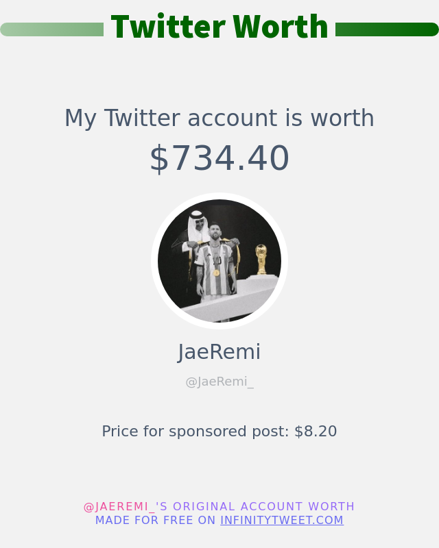 My Twitter worth is: $734.40

➡️ infinitytweet.me/account-worth