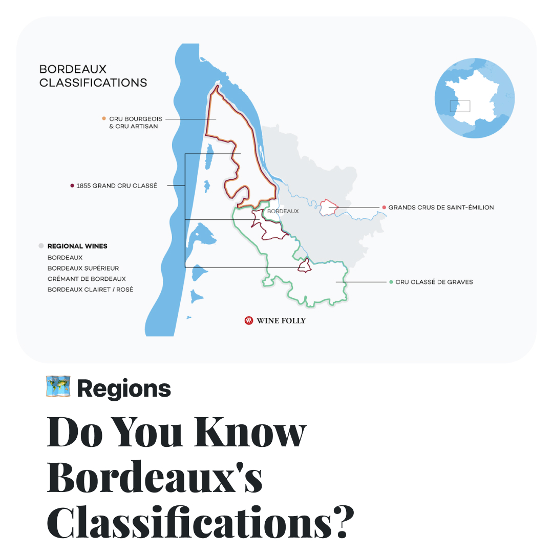 Did you know there are five different systems of Bordeaux classification? Take a guess as to which one is home to the most wineries. Check if you’re right by visiting → loom.ly/wcGujVs #bordeaux #wine