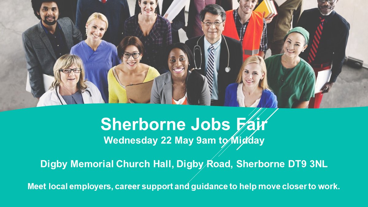 Meet local employers, Wednesday 22 May, between 9am and Noon at:

Sherborne Jobsfair
Digby Memorial Church Hall, Digby Road, Sherborne DT9 3NL

Click link below to choose an hourly slot:

ow.ly/TBA550RAqsn
ow.ly/ZfWG50RAqsm
ow.ly/r3uk50RAqso

#DorsetJobs