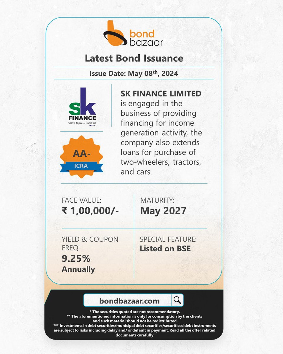 Summary of the Latest Bond Issuance by SK FINANCE LIMITED . . . #investmentreturns #investmentnews #financialwealth #investinginthefuture #investinginmyfuture #investmentgoals
