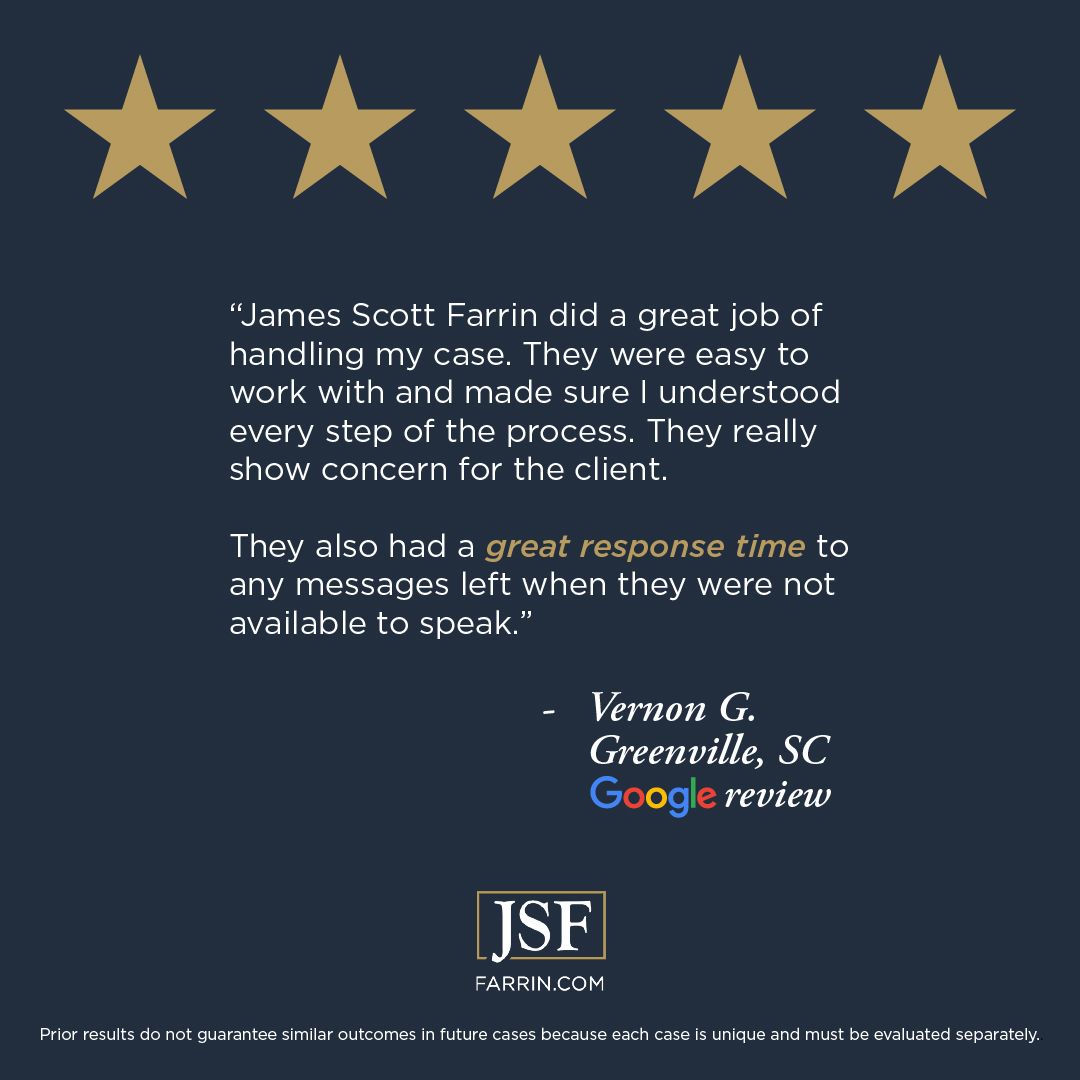 #happyclient #10outof10wouldrecommend #wouldrecommend #injuredatwork #hurtonthejob #sc #southcarolina #workerscompensation #workerscomp #socialsecurity #socialsecuritydisability #caraccident #personalinjury #lawfirm #lawyer #attorney #jamesscottfarrin #tellthemyoumeanbusiness
