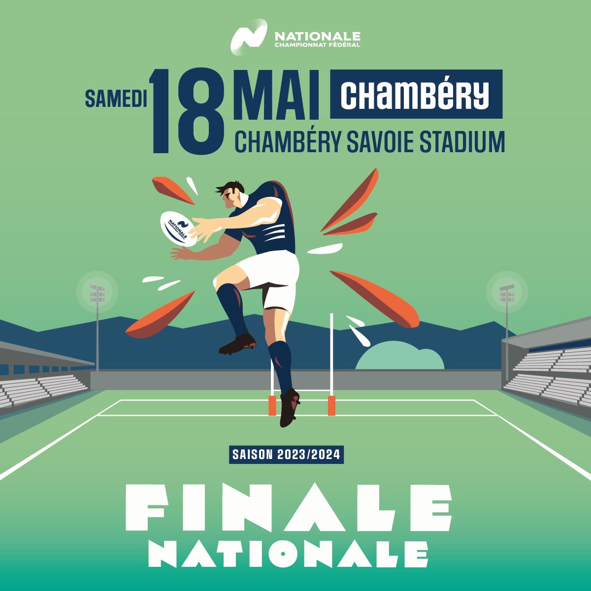 💥 𝐅𝐈𝐍𝐀𝐋𝐄 𝐍𝐀𝐓𝐈𝐎𝐍𝐀𝐋𝐄 Rendez-vous à Chambéry le 𝘀𝗮𝗺𝗲𝗱𝗶 𝟭𝟴 𝗺𝗮𝗶 𝗮̀ 𝟭𝟴𝗵 pour vivre la Finale du championnat Nationale ! 🏆 Qui va succéder à @VRDRrugby et remporter le titre ? 🔥 Prends tes places 👉 bit.ly/4bpymoj #NationaleRugby