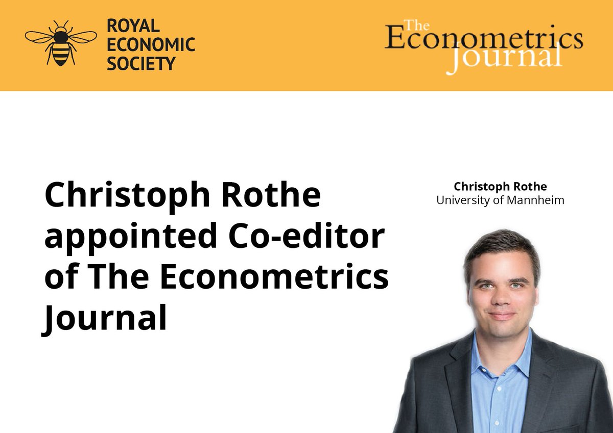 RES is delighted to announce that @christoph_rothe has joined Raffaella Giacomini, Dennis Kristensen and Petra Todd as a new Co-editor of The Econometrics Journal! Welcome to the team😀 Read more👉bit.ly/4adBa6X #EctJ #Econometrics #EconTwitter