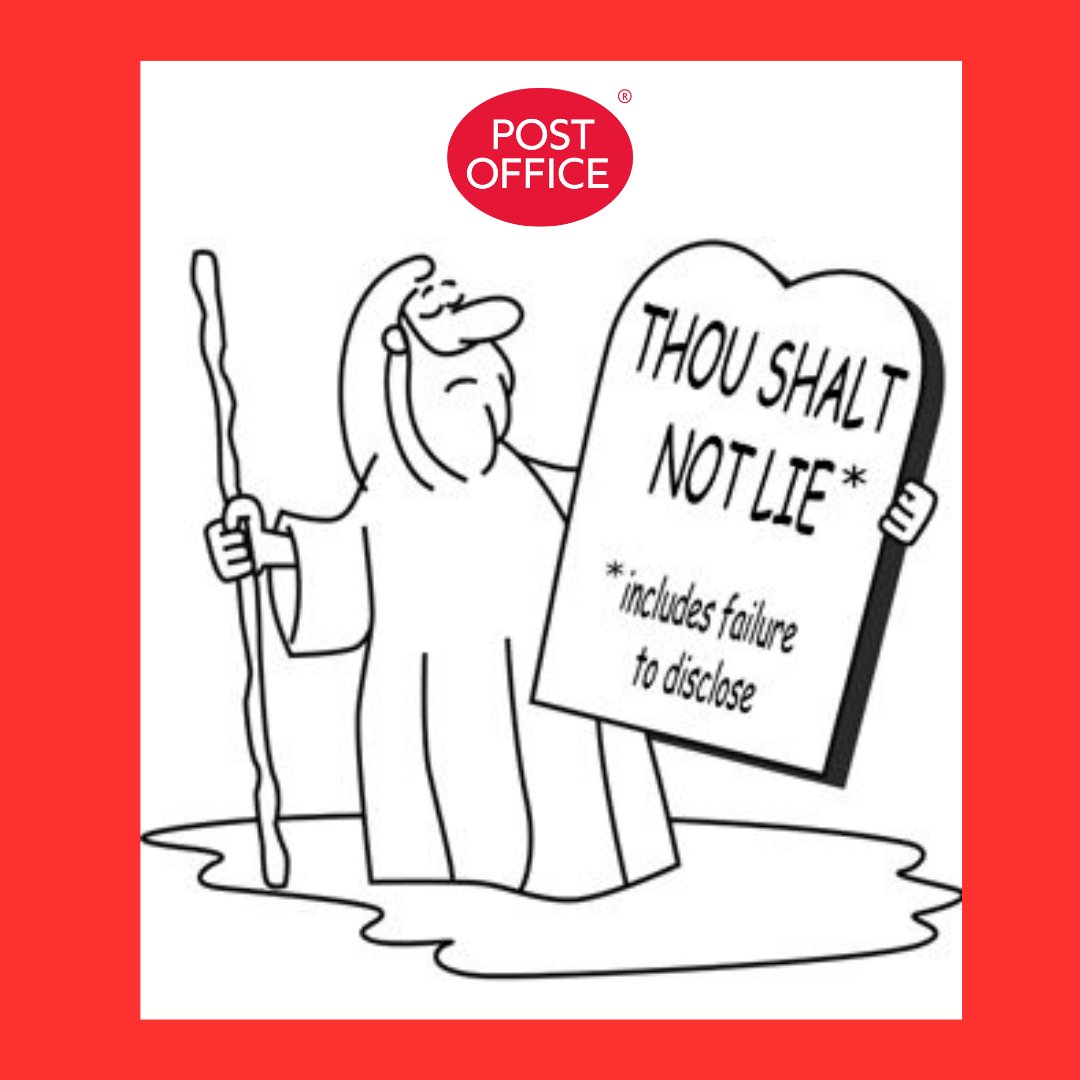 #PostOfficeInquiry #StateScandal A timely reminder for those God fearing hypocrites employed by @PostOffice. The 9th Commandment “You shall not give false witness against your neighbour.” This means two things: Do not lie when testifying at a Statutory Inquiry. And, DO NOT LIE