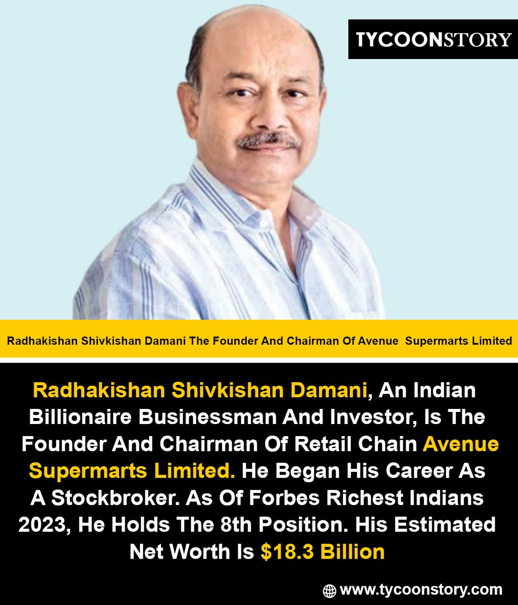 Radhakishan Shivkishan Damani The Founder And Chairman Of Avenue  Supermarts Limited #RadhakishanDamani #ShivkishanDamani #AvenueSupermarts #DMart #RetailKing #BusinessMogul #Entrepreneurship #RetailIndustry #StockMarket  @DMArtCenter 
tycoonstory.com