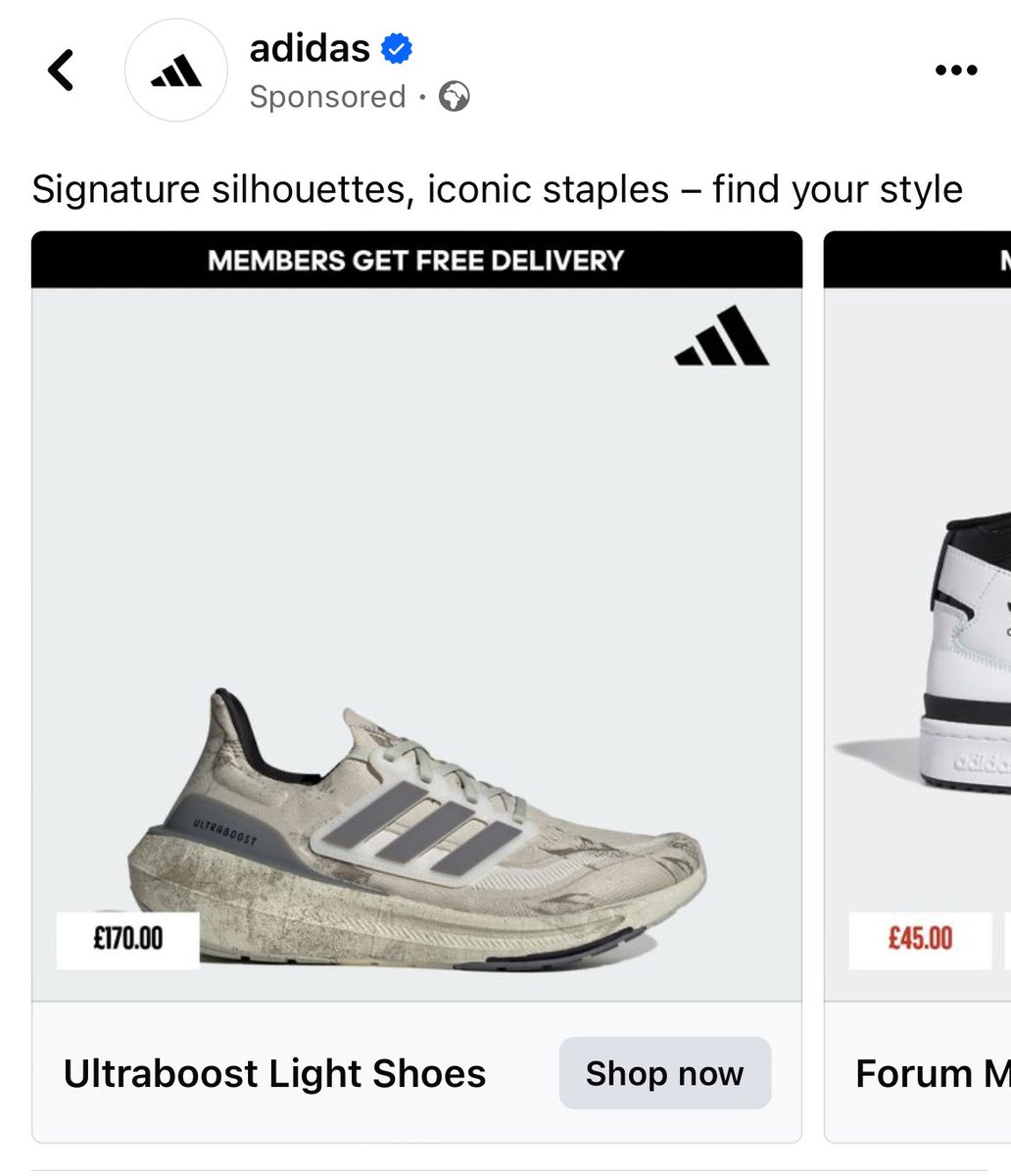#Adidas offering brand new £170 shoes with design inspiration from 12 year old boys gymbag. Who wants them? As i can fish similar out of a skip for £80
