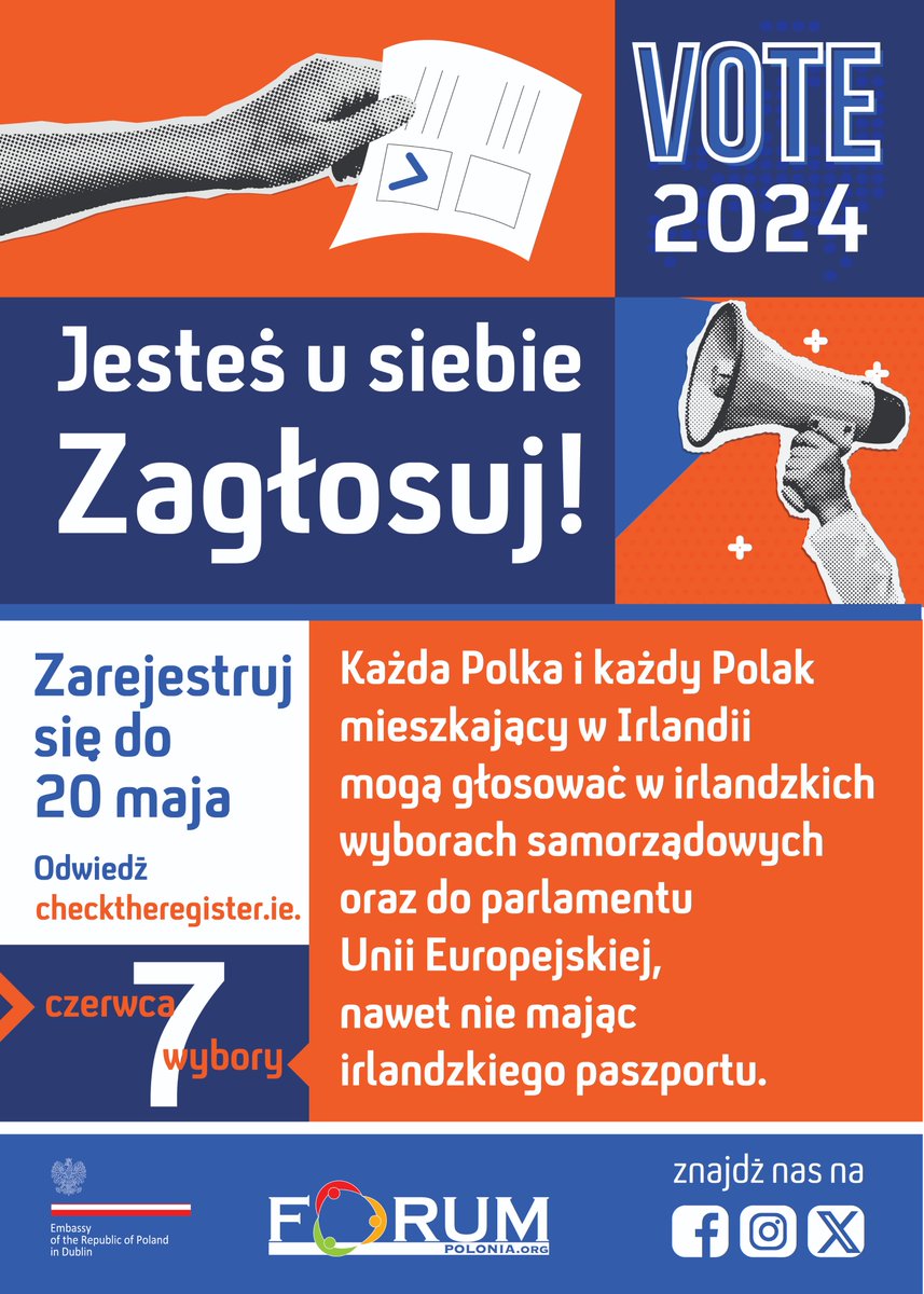 You are at Home. #Vote! - campaign launch encouraging Polish migrants living in Ireland to vote on Irish candidates in the #EUelections2024 . There are nearly 300k EU migrants of a voting age in Ireland. Not many are asking them to vote in the EU elections. Read our press release