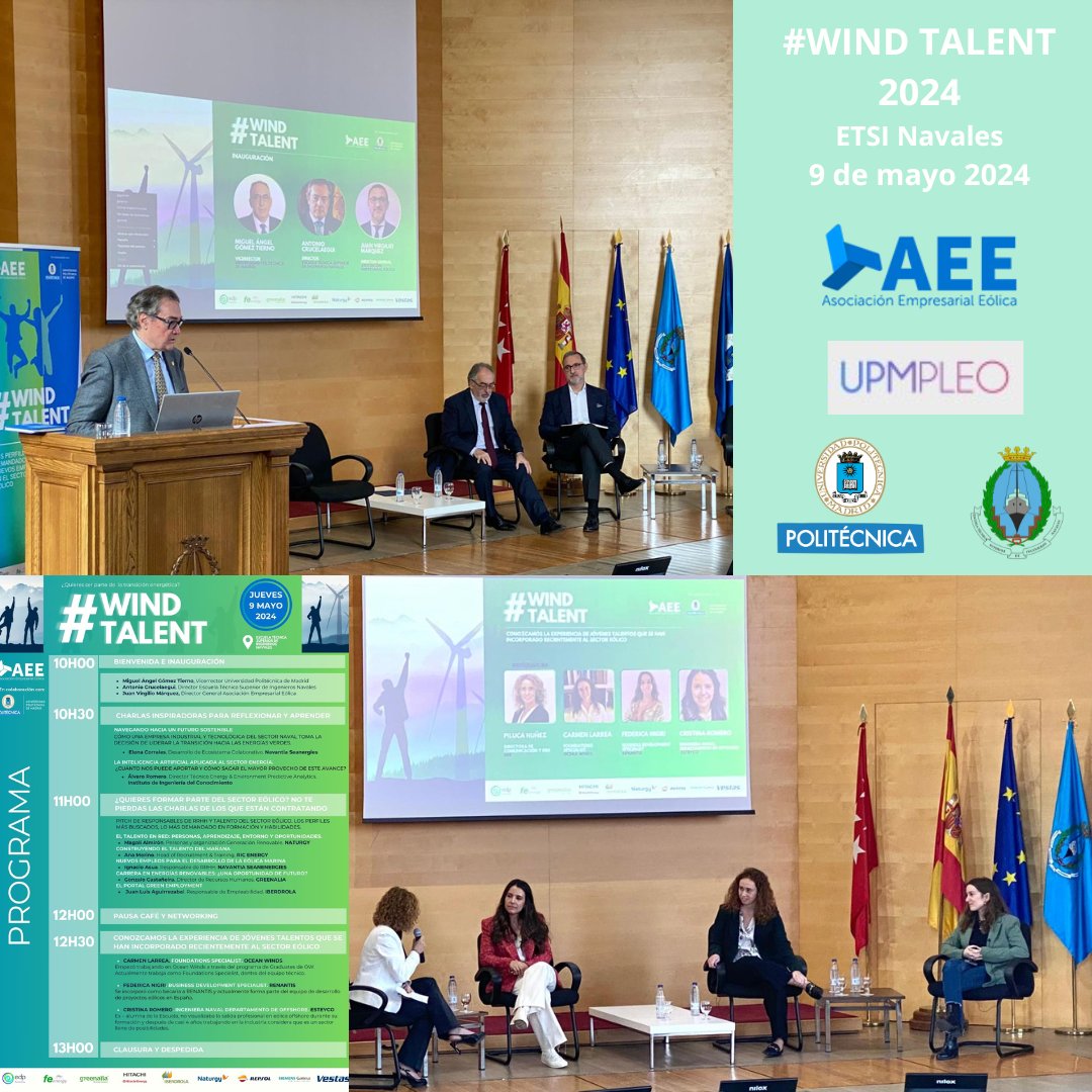 Ayer se celebró Wind Talent 2024 en la @ETSIN_Oficial , evento organizado por @UPMPLEO de @La_UPM  y la @aeeolica 
#aee #transicionenergetica #empleo #etsinavales #windtalent2024 #asociacionempresarialeolica #energiaeolica