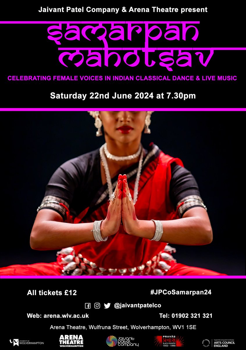 TICKETS NOW SELLING FAST…

@jaivantpatelco & @Arena_Theatre present

Samarpan Mahotsav 2023: Celebrating Female Voices in Indian Classical Dance & Live Music

On Sat 22nd June at 7:30pm

Tickets are £12 and can be booked via tinyurl.com/3xa4yzuy

#JPCoSamarpan24 #LetsCreate