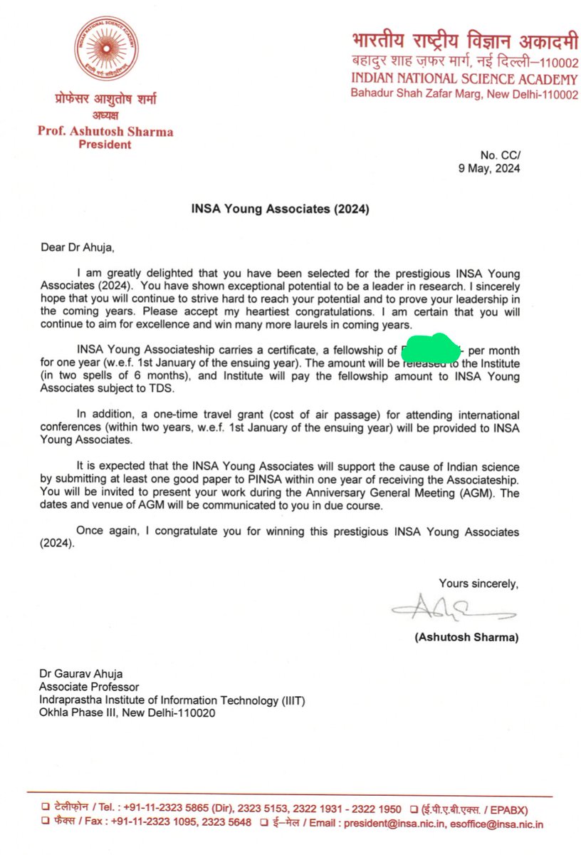 Thank you #INSA for appreciating our science🙏. Dedicated to my lab colleagues. #iiitdelhi  #IiitdCB #ComputationalBiology @IIITDelhi @CompBio_IIITD @iiitdcai